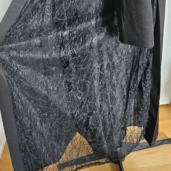 Resexxy Gyaru Black Trench Coat Pleated Lace Panel Sides Tortoise Shell Buttons - Picture 14 of 14